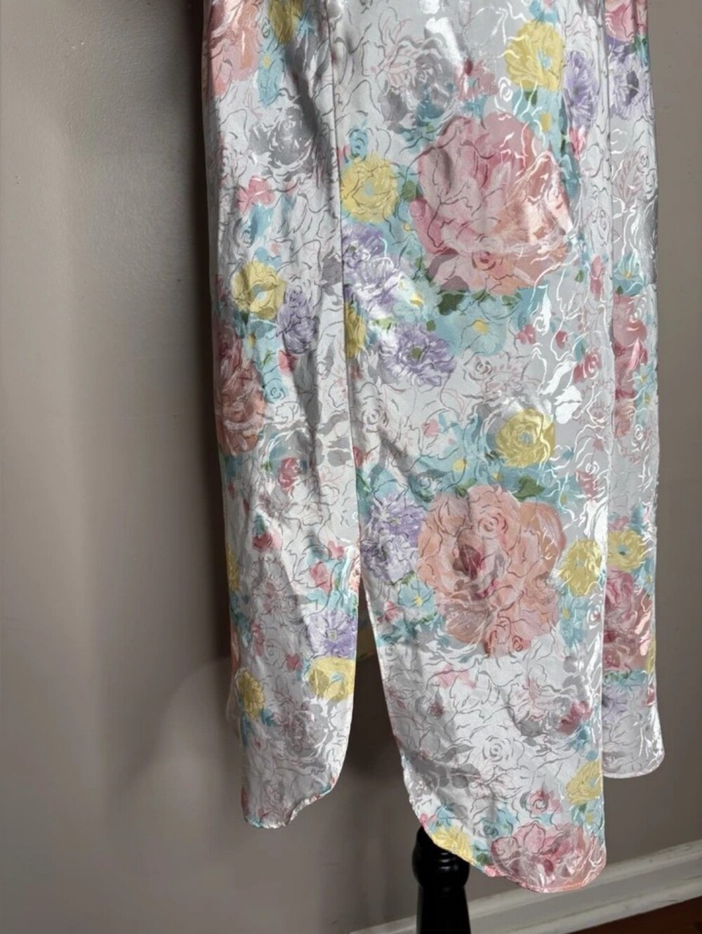 Floral Satin Slip Dress in Pastel Rose and Mint - Picture 3 of 5